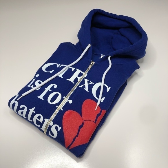 RARE Original CTFxC Is For Haters Blue Heart Zipup Fleece Lined Hoodie Sweater - Picture 10 of 13